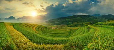 Pirinç tarlaları üzerinde Mu Cang Chai, Yenbai, Vietnam Teras. Vietnam manzaralar.