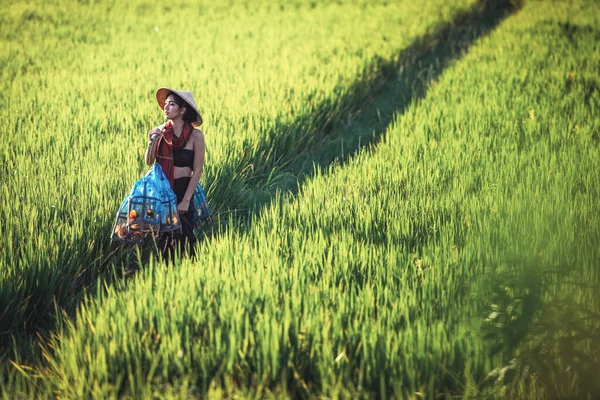 Porträtt Thailändsk Ung Kvinnlig Bonde Thailands Landsbygd — Stockfoto