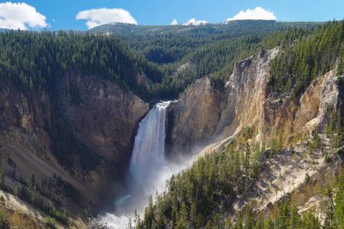 Yellowstone Ulusal Parkı 'ndaki Büyük Kanyon' un Aşağı Şelalesinin görkemli güzelliği.