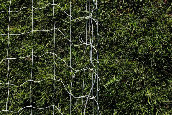 Φώτα Του Γηπέδου Ποδοσφαίρου Έχουν Ένα Δίχτυ Μπροστά — Φωτογραφία Αρχείου