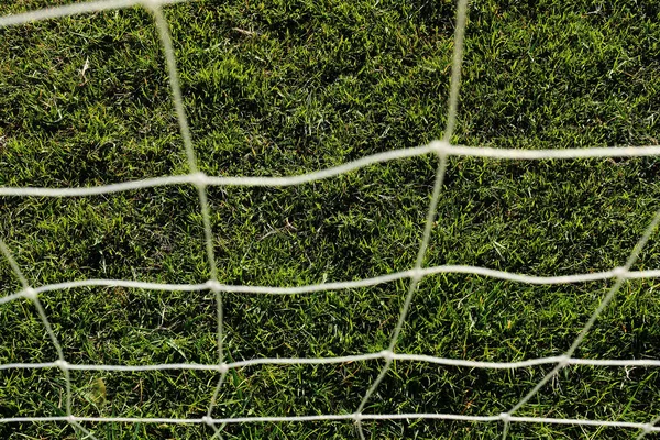 Die Fußballfeldlichter Haben Ein Netz Vor Sich — Stockfoto
