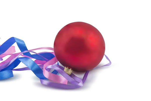 Red Christmas ball with ribbon isolated on white background — Stock Photo, Image