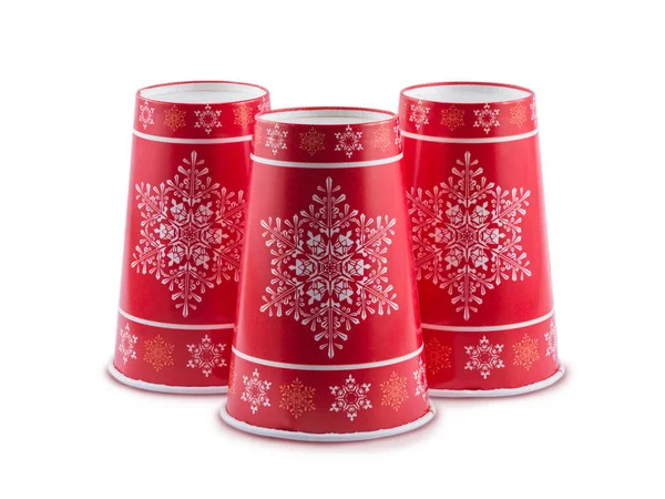 Disposable Christmas cups are isolated on a white background — Stock Photo, Image