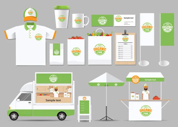 Alimento orgânico brading identidade modelo mock up com design de logotipo —  Vetores de Stock