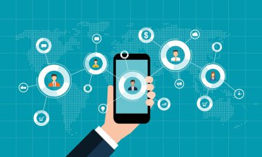 iş telefon kavramı ve sosyal ağ online bağlantı pazarlama dijital