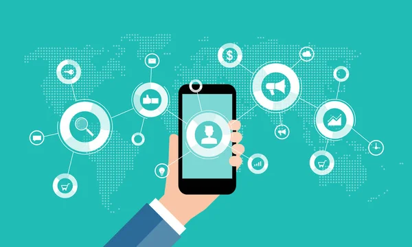 Zakelijke digitale marketing online verbinding op mobiele concept en sociaal netwerk — Stockvector