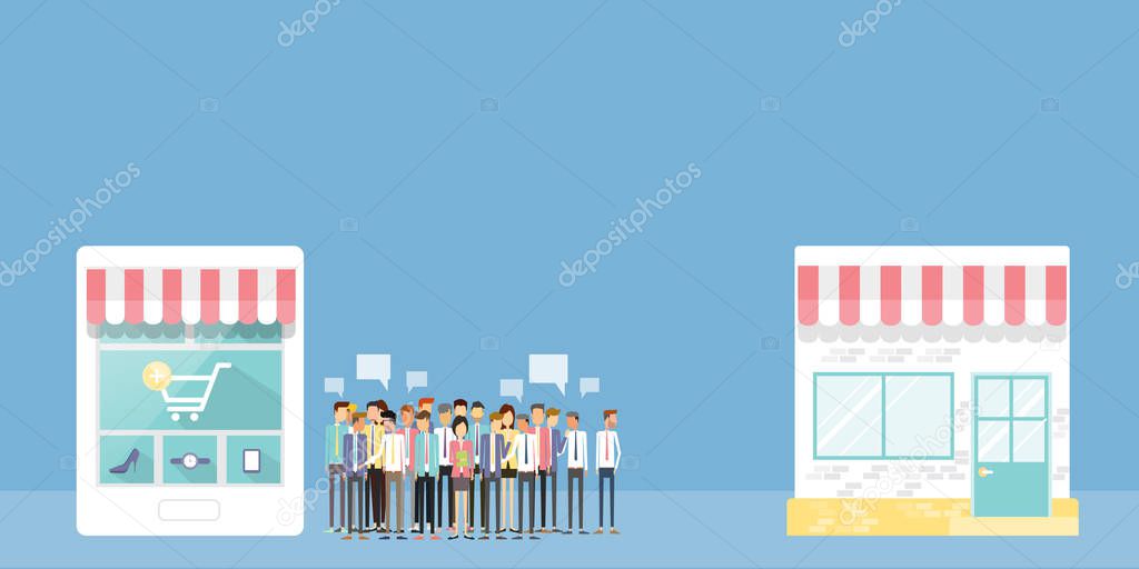 business mobile online shopping concept and store shop with group people business 