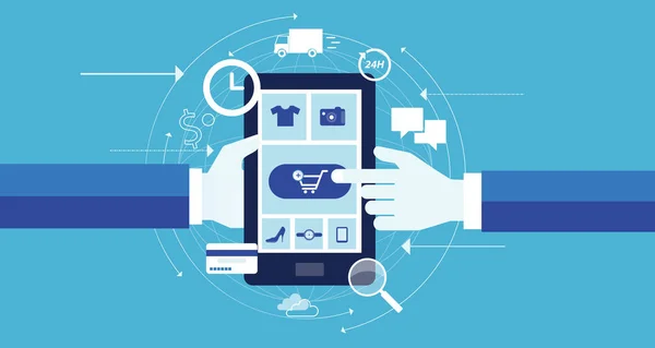Business online winkelen op mobiel apparaat concept — Stockvector