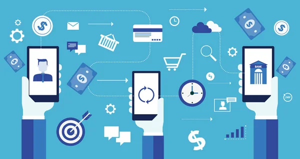 Mobilní připojení a podnikání online platby a mobilní bankovnictví — Stockový vektor