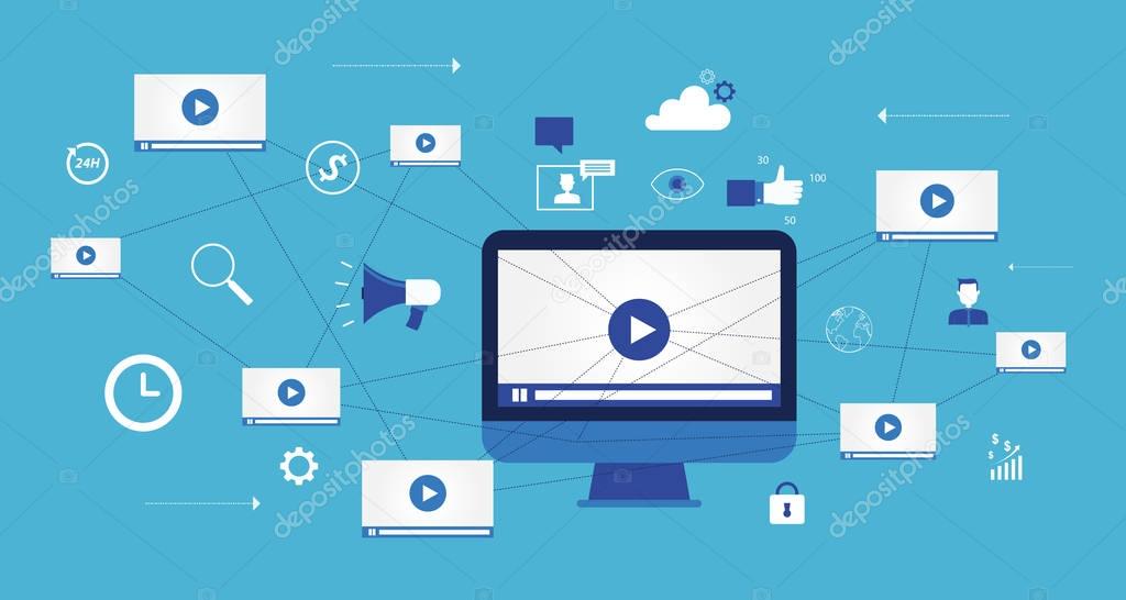 video marketing content online concept and digital marketing content and social network connection