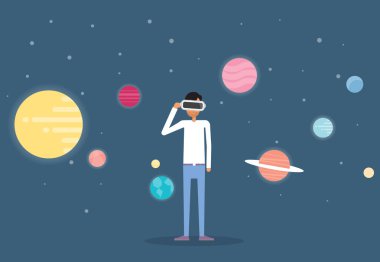 sanal gerçeklik bardaklarda çalışma iş adamı. Vr teknolojisi kavramı. 