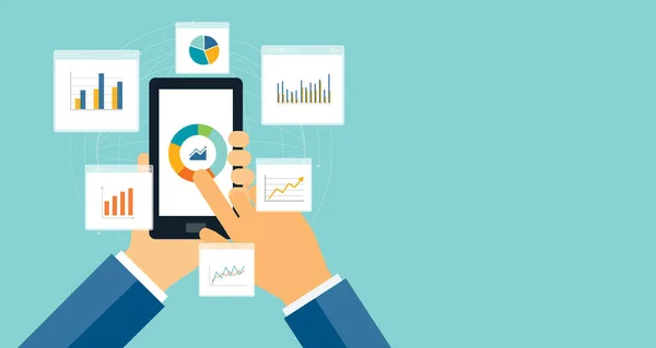 Platte business analytics grafiek op het mobiele apparaat en Financiën investeringen — Stockvector