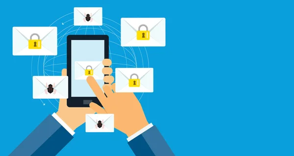 Zakelijke e-mail marketing van de veiligheid van de berichten op mobiel — Stockvector