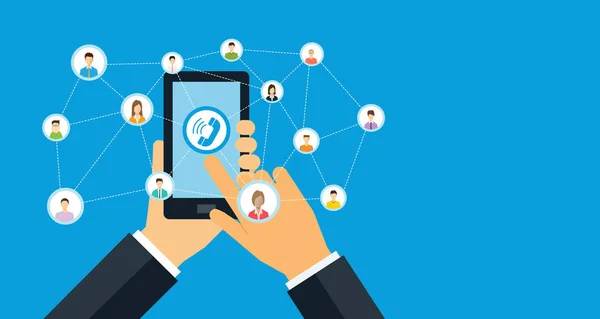 Mobilní kontakt obchodní a sociální sítě marketing koncept — Stockový vektor
