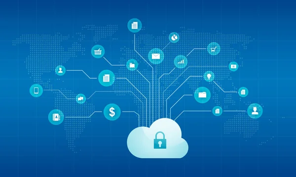 Technologie cyber cloud netwerk beveiligingsondergrond — Stockvector