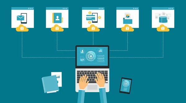 düz vektör teknolojisi Internet cyber güvenlik tasarım kavramları ve veri güvenlik kavramı 