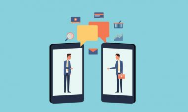 Mobil sohbet kavramı üzerinde düz iş insanlar iletişim