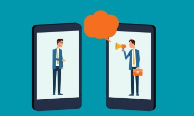 Mobil sohbet kavramı üzerinde düz iş insanlar iletişim 