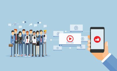 düz vektör iş video içeriği çevrimiçi pazarlama ve video video üstünde hareket eden pay 