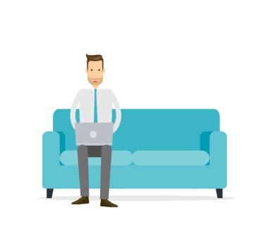 Kanepenin üzerinde çalışma düz iş adamı