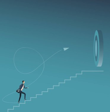 düz vektör işadamı odak ve iş hedefi hedef kavramı ve iş görme kavramı yürüyüş