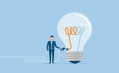 düz vektör tasarımı yaratıcı doldurmak ve beyin gücü kavramı işadamı karakter bilgi ile doldurmak kavramı