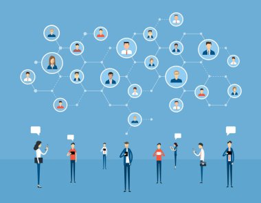 sosyal ağ bağlantısı ve dijital pazarlama online kavramı üzerinde düz iş online iletişim