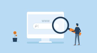 iş teknoloji internet online araştırma Web kavramı monitör kavramı üzerinde çalışan iş adamı ile tarama düz