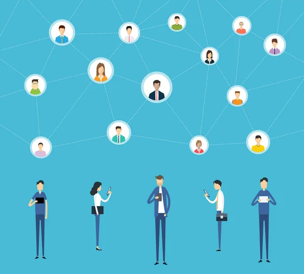 Επίπεδη Επαγγελματίες Online Επικοινωνία Στις Κοινωνικό Δίκτυο Σύνδεσης Και Ψηφιακό — Διανυσματικό Αρχείο