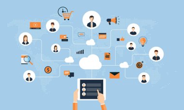 düz iş online bağlantı kavramı ve iş için sosyal ağ kavramı