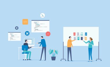 Web geliştiricisi ve yazılım geliştirme ekibi çalışma konsepti 