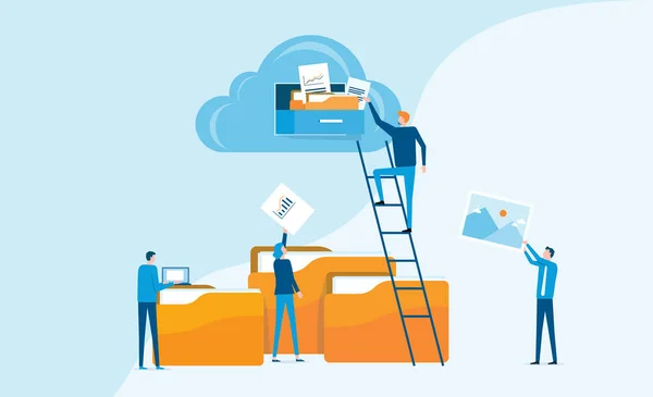 Flat Business Technologie Cloud Computing Service Concept Met Ontwikkelaar Team — Stockvector