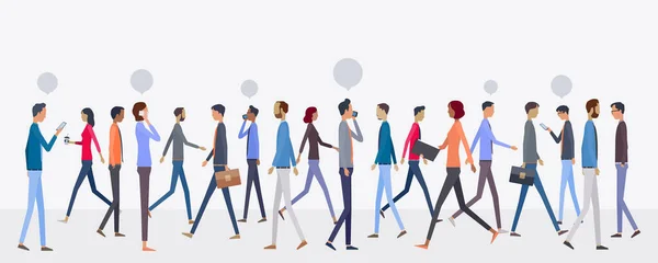 flat vector crowd business  people  walking  on  city  street  and  rushing  to  work  concept