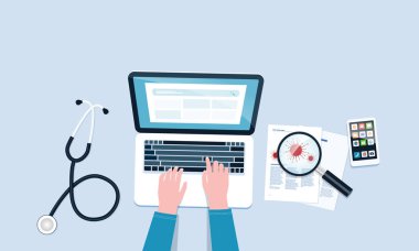 Düz illüstrasyon virüs araştırma ve öğrenme kavramı