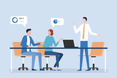 düz vektör karakter tasarımı grup iş dünyası toplantısı ve çalışma konsepti 