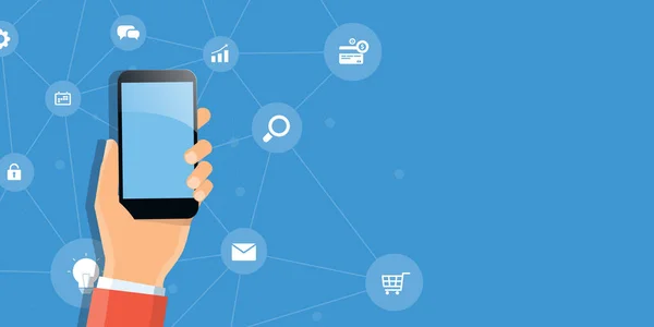 Business Slim Werken Aan Mobiel Concept Technologie Online Communicatie Verbinding — Stockvector
