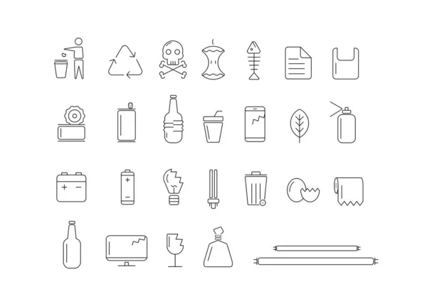 Beyaz arkaplanda farklı atık simgesi tipleri.