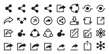 Paylaşım simgesi seti, web ve medya sembolü stok illüstrasyonu. Aktarım için simge, kullanıcı arayüzü simgesi, paylaşım eylemi yapmak için düğme