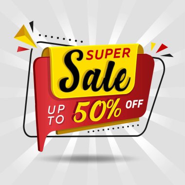 Süper indirimli pankart tasarımı. % 50 özel teklif. Online mağazalar, promosyonlar, web siteleri ve broşürler için