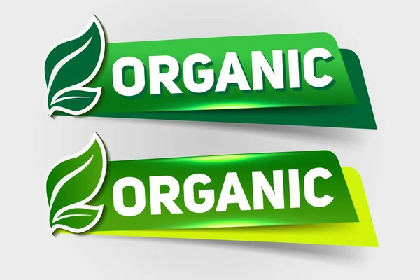 Texto Orgânico Banner Fita Etiqueta Verde Com Ícone Brotos Isolado — Vetor de Stock