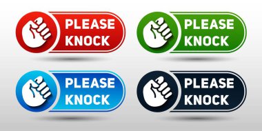 Please Knock the Door sign. Set of colorful stickers. clipart