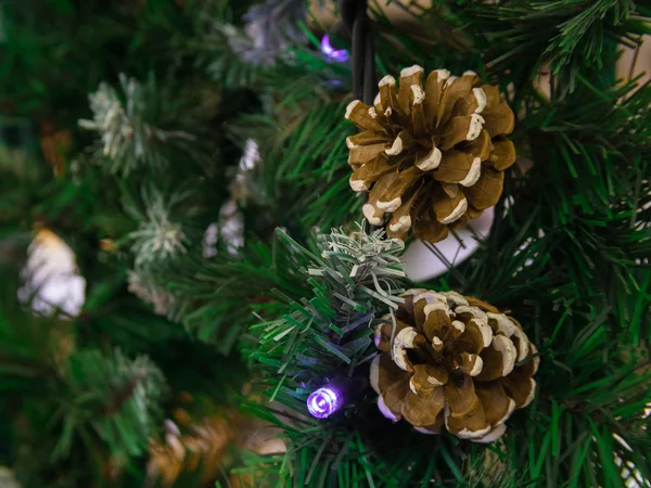 Kužely Jedlovou Větev Vánoce Šťastný Nový Rok Koncept Prostor Pro — Stock fotografie