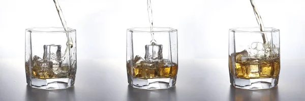 Set Isolated Shots Whiskey Splash White Background Whiskey Poured Glass — Stockfoto