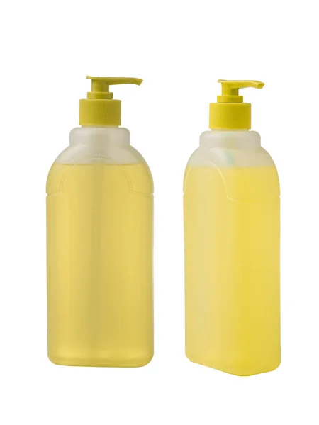 Liquid Soap Dispenser Isolated White Background Yellow Soap Bottle — Stock Photo, Image