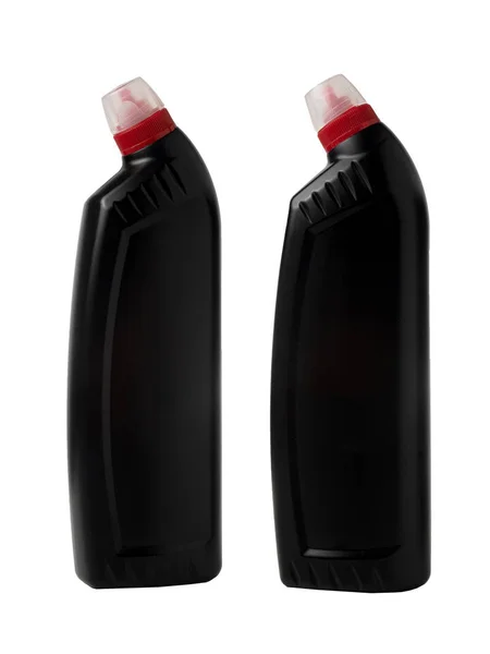 Frasco Plástico Negro Con Tapa Roja Para Detergente Aislado Sobre —  Fotos de Stock