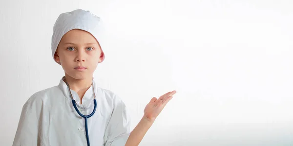 Cute Little Boy Doctor Uniform Little Boy Medical Uniform Playing — Stock Photo, Image