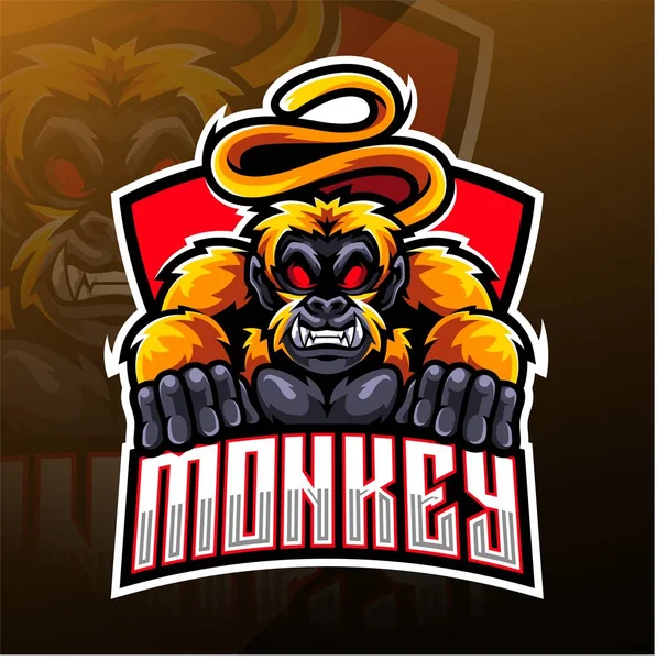 Macaco Esport Mascote Logotipo Design —  Vetores de Stock