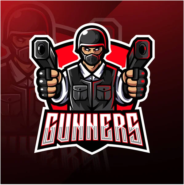 Gunner Esport Disegno Logo Della Mascotte — Vettoriale Stock