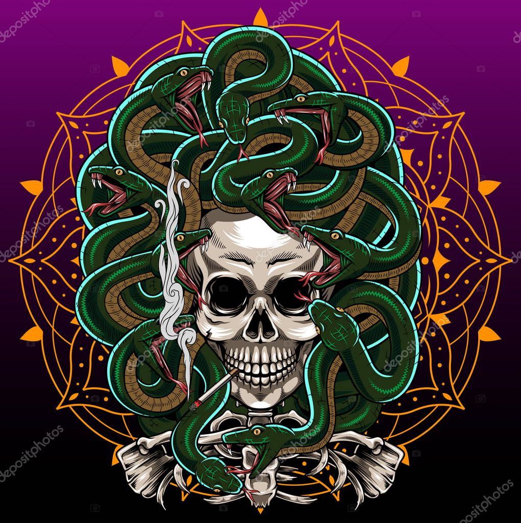 Medusa skull esport mascot logo design