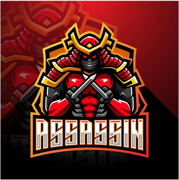 Assassin Esport Maskot Logotyp Design — Stock vektor